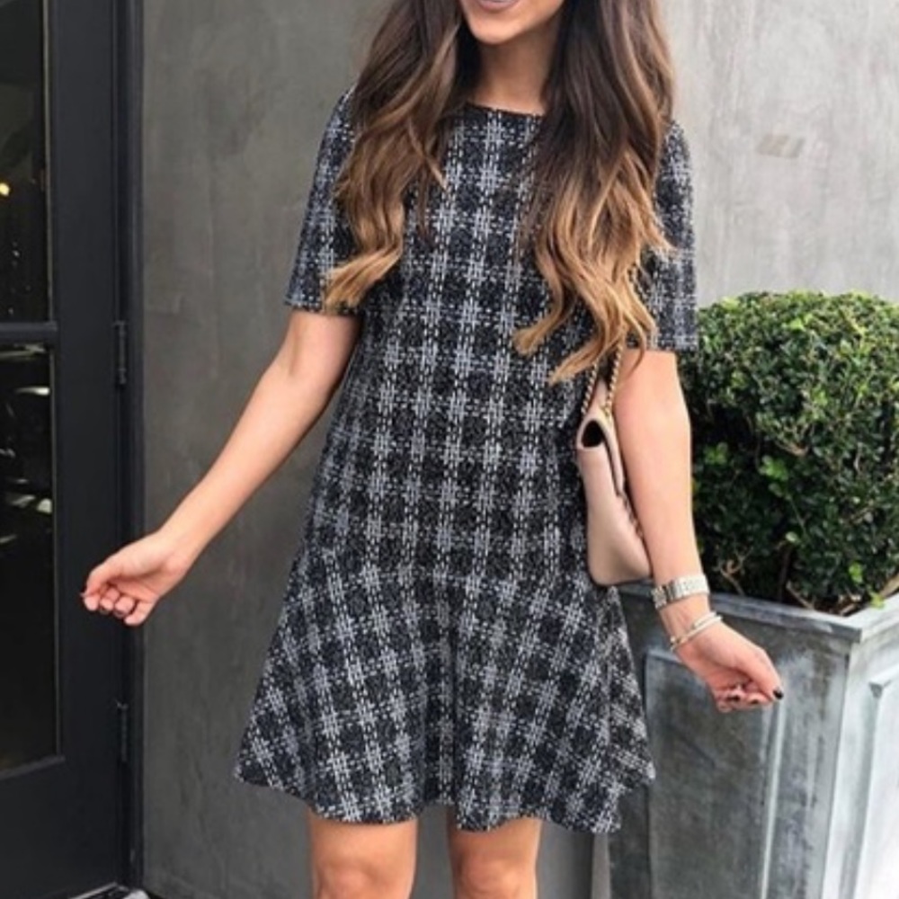 Loft knit plaid flounce shift dress